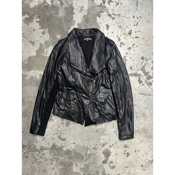 VINCE Lamb‎ Leather Drape Asymmetric Motorcycle Moto Jacket Sz S - Picture 1 of 7